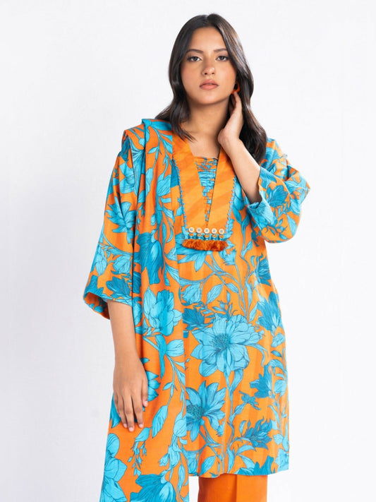 Alkaram Studio Khaddar Printed Unstitched 3-Piece Suit-FW-54-24-Orange