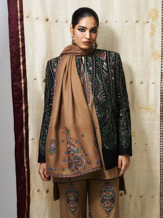 Jugnu by Hussain Rehar Khaddar Pret’26 Wool Embroidered Scarf-Najma