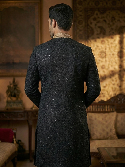Gem Garments Janaan Raw Silk Embellished Sherwani-Aks-e-Raat