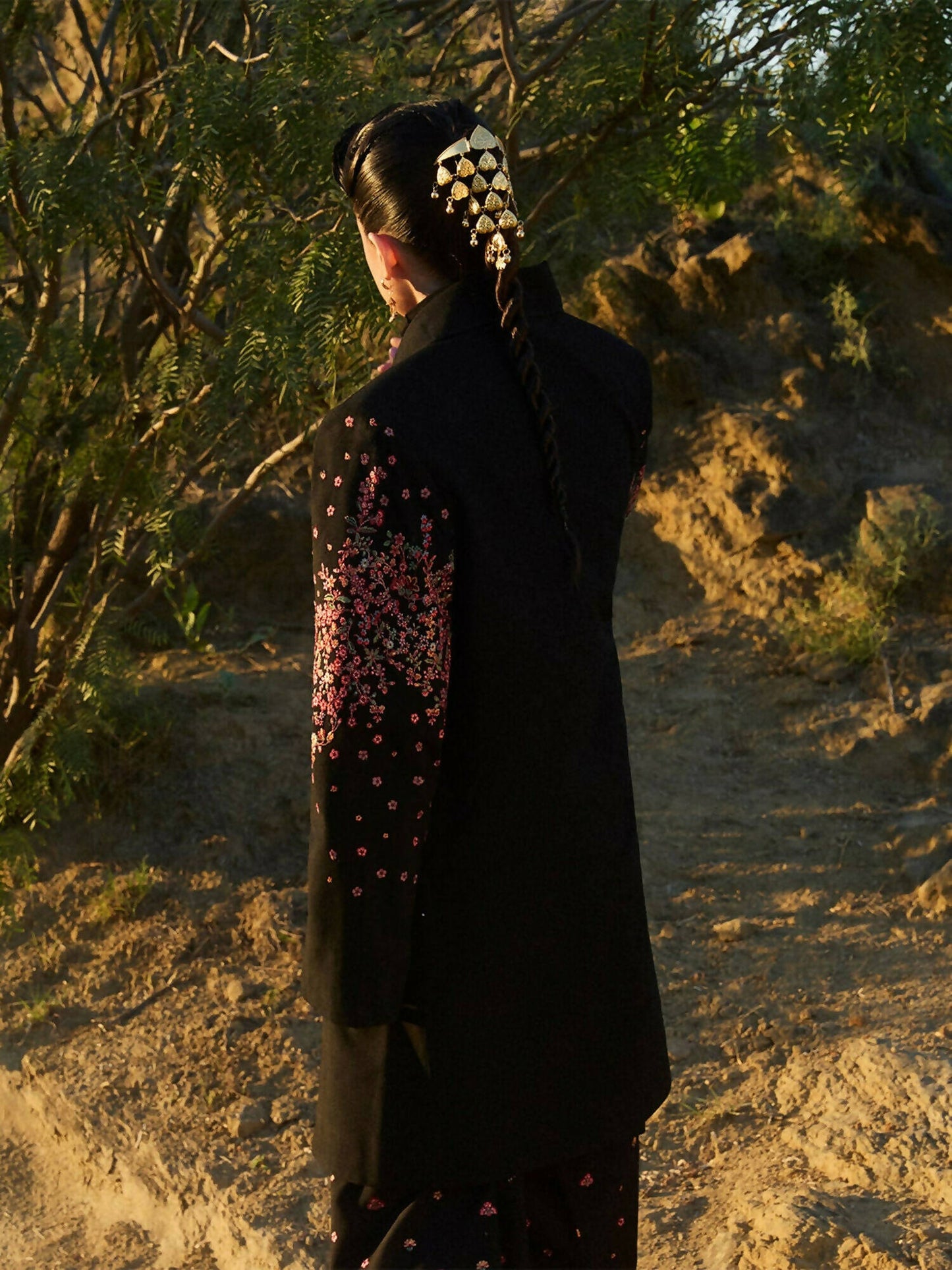 Jugnu by Hussain Rehar AW'24 Karandi Embroidered Trench Coat-Ayra
