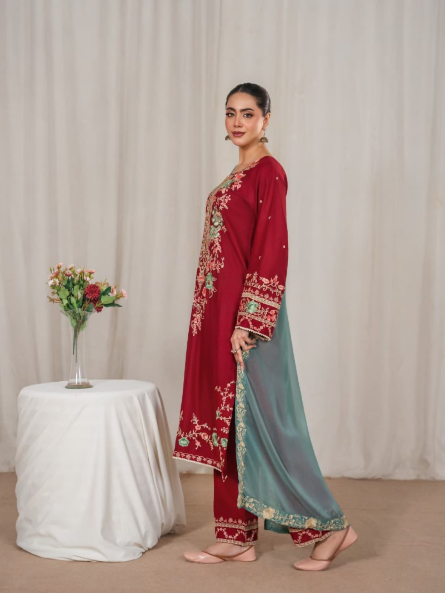 Tehzeeb Libas Linen Embroidered Stitched 3-Piece Suit-Aroha