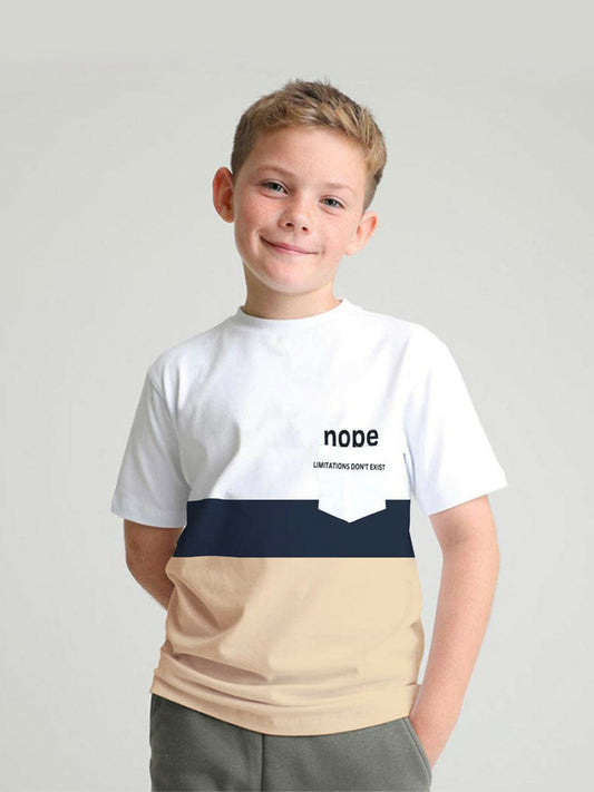 Boys’ soft cotton short sleeve crew neck t-shirt made from single jersey fabric, ideal for summer daily wear.