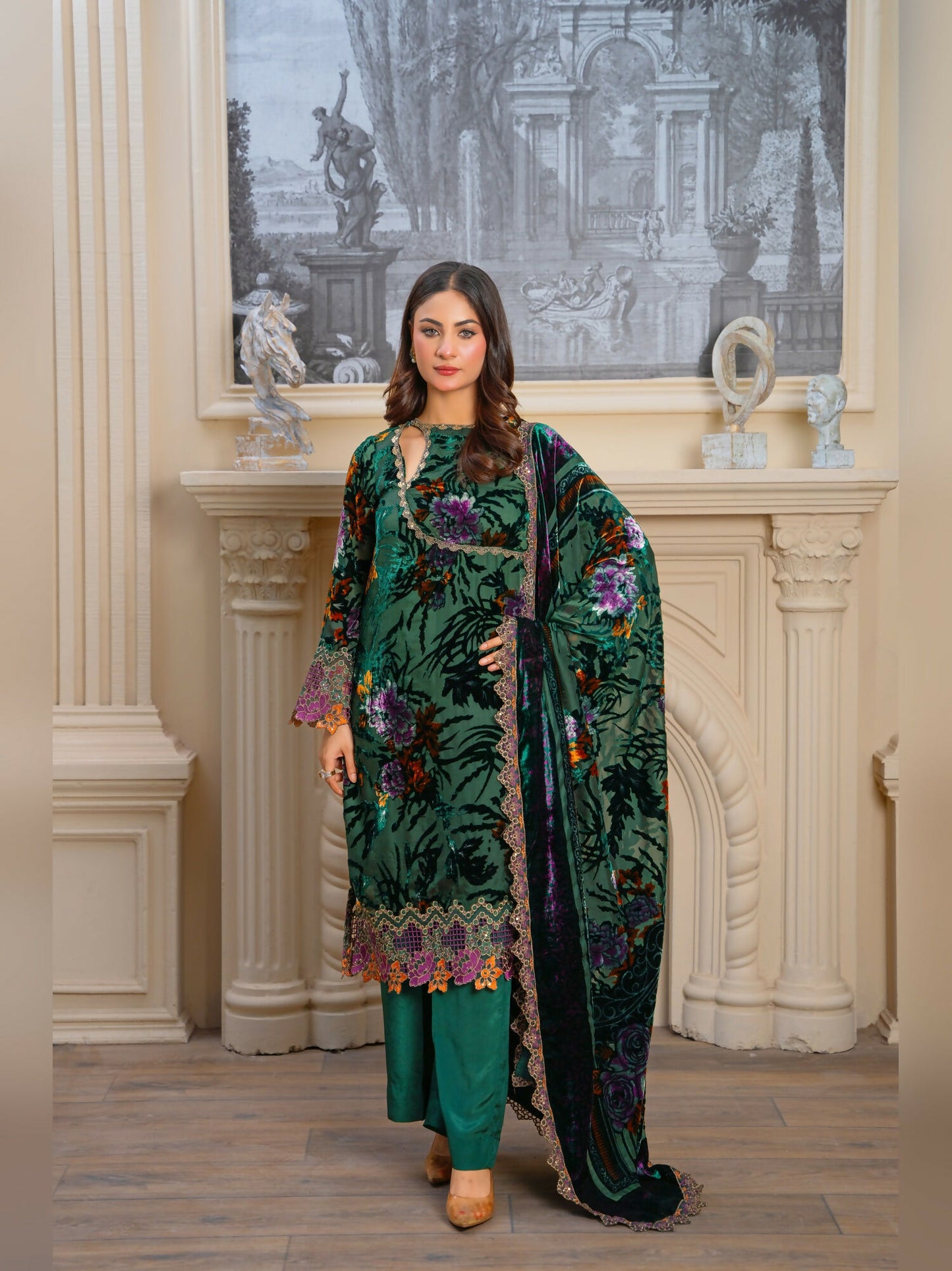 Noori Palachi Embossed Printed and Embroidered Unstitched 3-Piece Suit