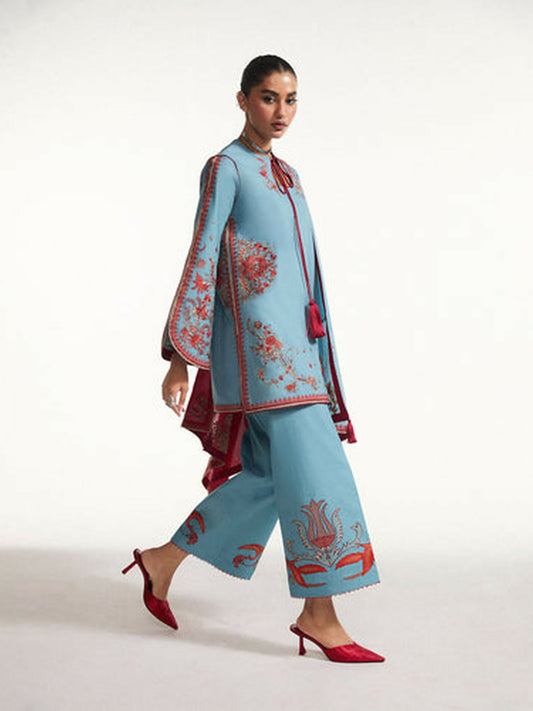 Ice Blue Jugnu Lahore Luxury Cotton Embroidered Stitched 2-Piece Suit-Nouri