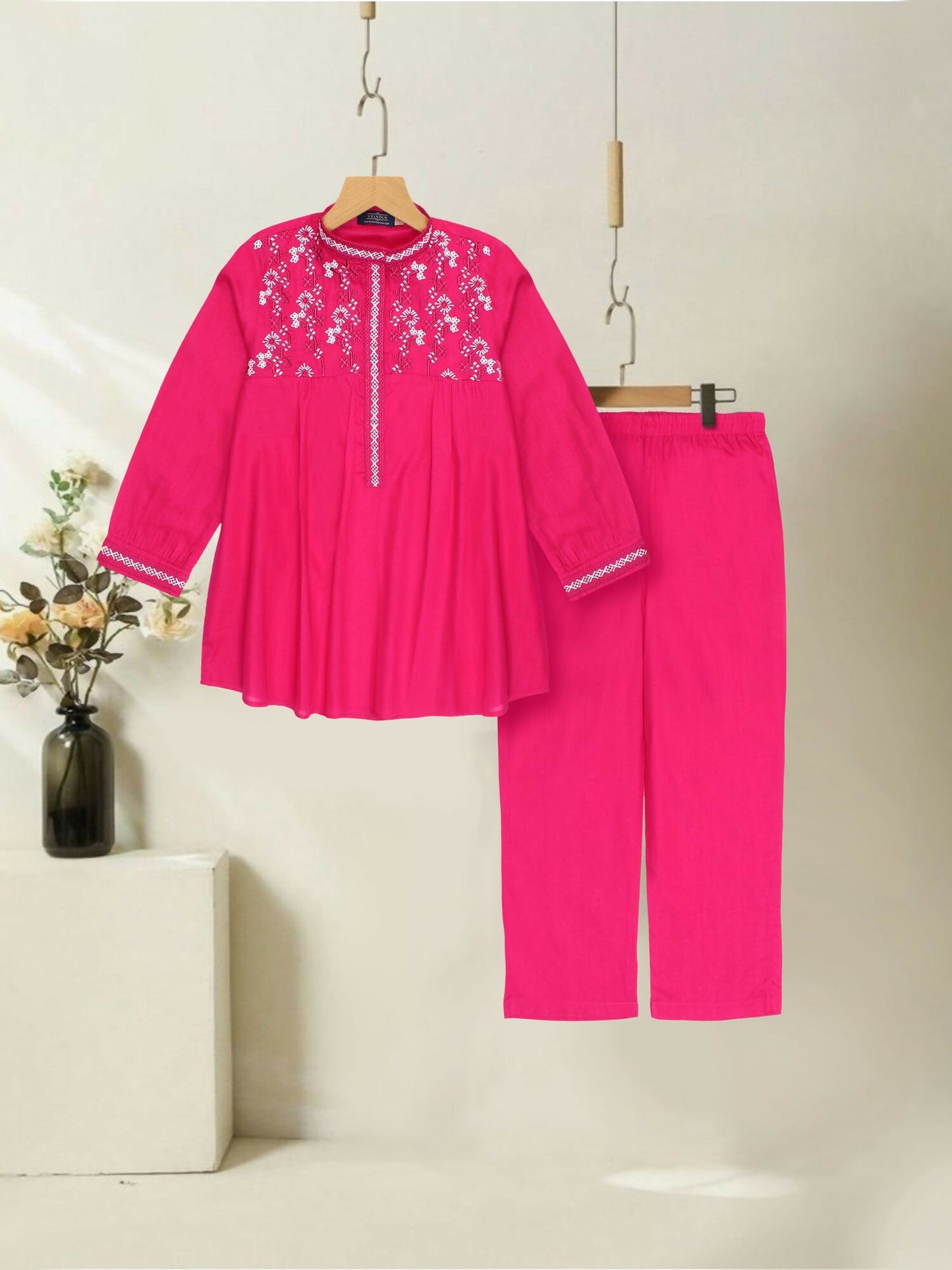 Velvour Girls Cotton Embroidered Co-Ord Set-VG175-B