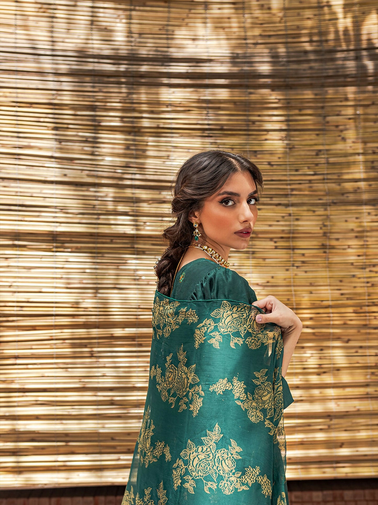 Mannat Clothing Chambray Kattan Printed Dupatta-Zamurd