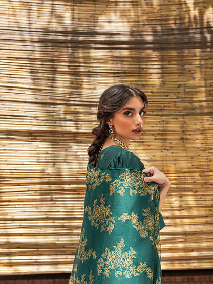 Mannat Clothing Chambray Kattan Printed Dupatta-Zamurd