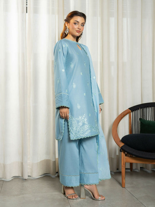 Panache Apparel Solid Story Cotton Lawn Embroidered Stitched Suit-Skye