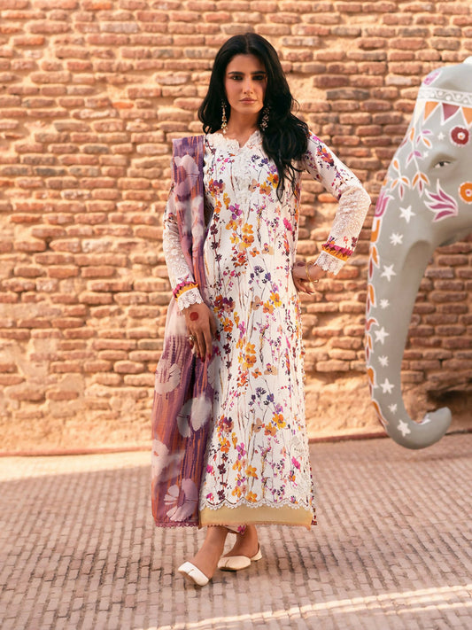 Parishay embroidered lawn front with intricate neckline and borders – unstitched 3-piece suit