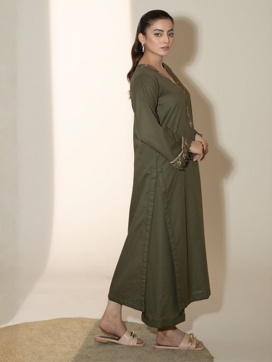 Mannat Clothing Winter-Basics'25 Linen Embroidered Stitched Suit-Sage