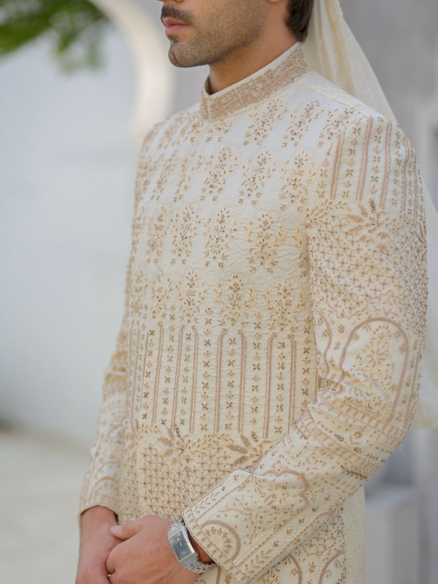Gem Garments Afsanah Raw Silk Embellished Sherwani-Riaz