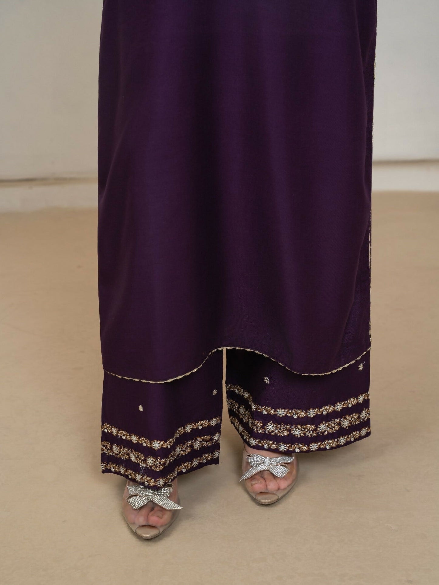 Stylish Collection Royal Pret Linen Embroidered Stitched 3-Piece Suit-Jazmine Purple