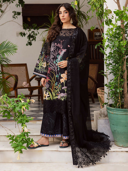 Mahnur Gulzar Viscose Collection – Unstitched 3-Piece Suit with Viscose Printed Shirt, Embroidered Organza Neckline & Border, Embroidered Chiffon Dupatta, and Printed Trouser