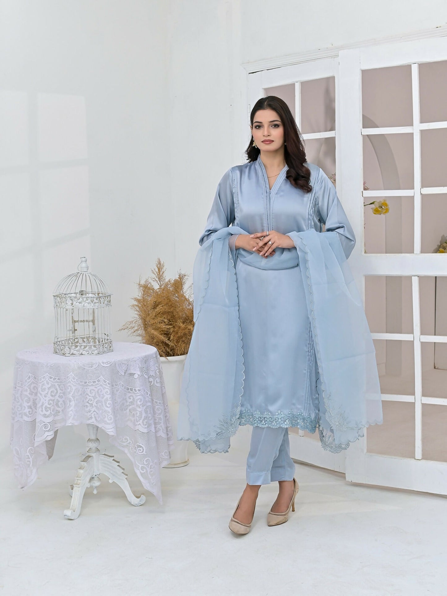 Ruby's Couture Chamak Dhamak Silk Embroidered Stitched 3-Piece Suit-Amal