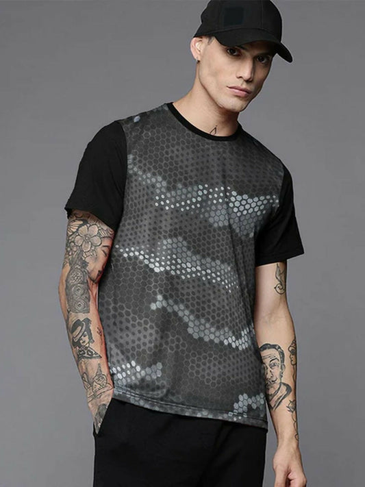 Black Funky Printed Moisture Wicking Cool Max Pixel Camo Tee-Shirt-13685