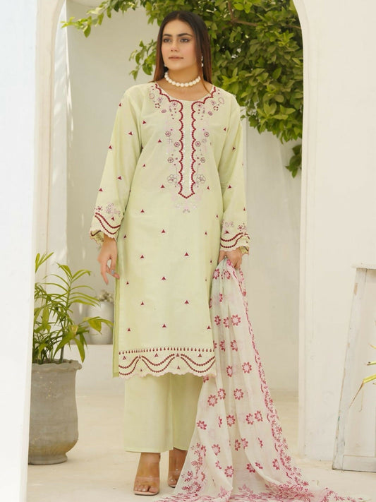 Stylish Collection Serene Summer Lawn Cotton Embroidered Stitched 3-Piece Suit-Pakeeza