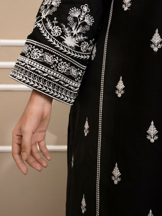 Tehzeeb Libas Stone Linen Embroidered Stitched 3-Piece Suit-SHAHJAHAN