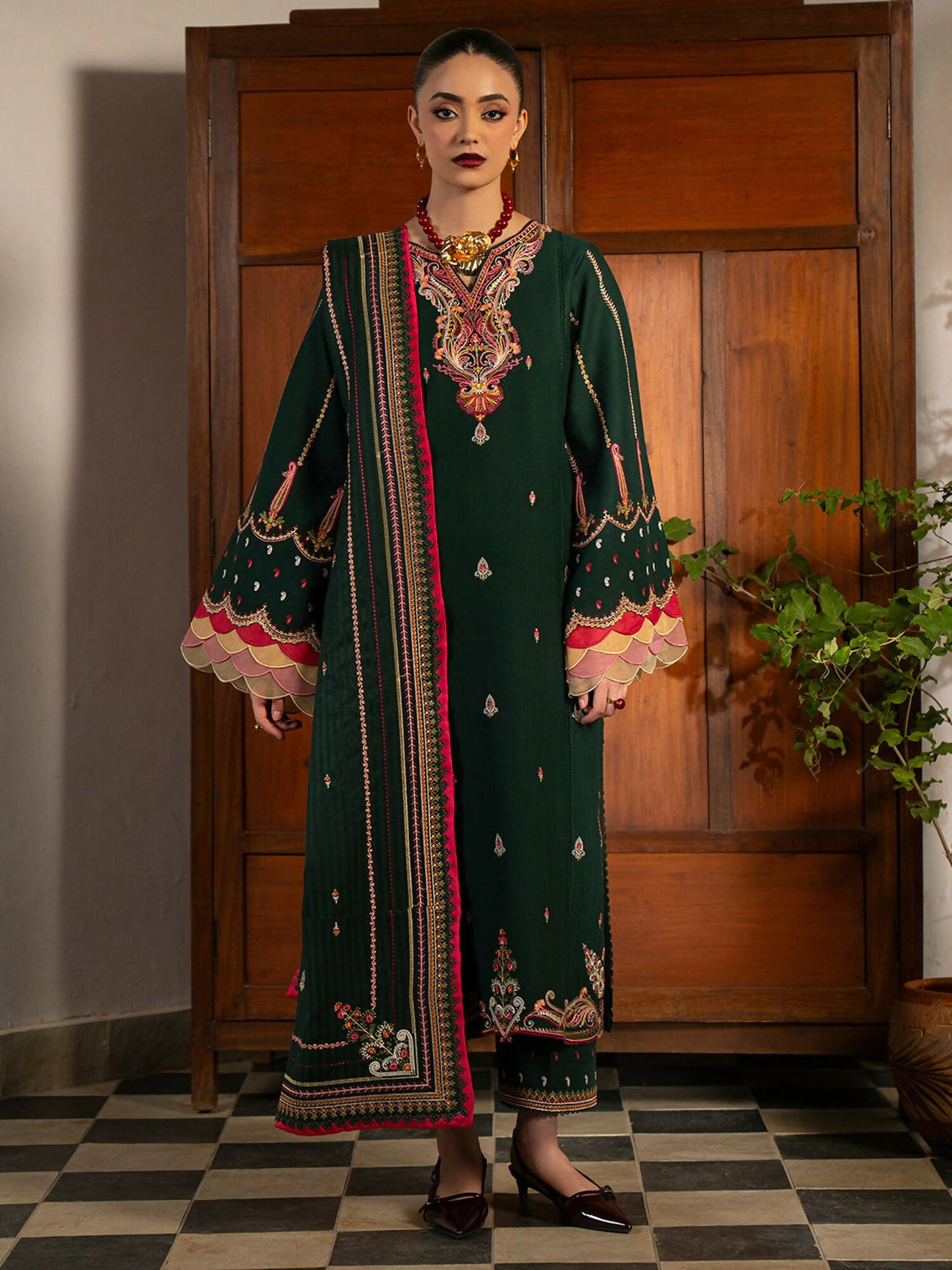 Binilyas Gulrukh Khaddar Embroidered Unstitched 3-Piece Suit-64-B
