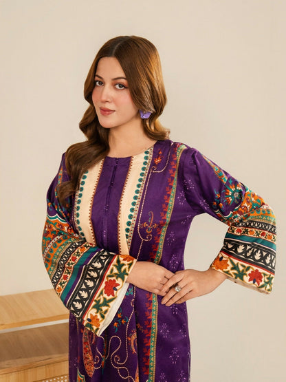 Stylish Collection Velvet Vogue Printed Co-Ord Set-Purple Pretty