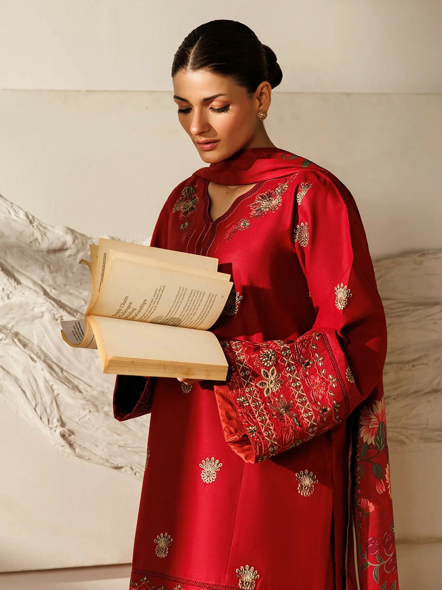 Panache Apparel Mistfall Ramadan Edit Cotton Embroidered Stitched Suit-Terracotta