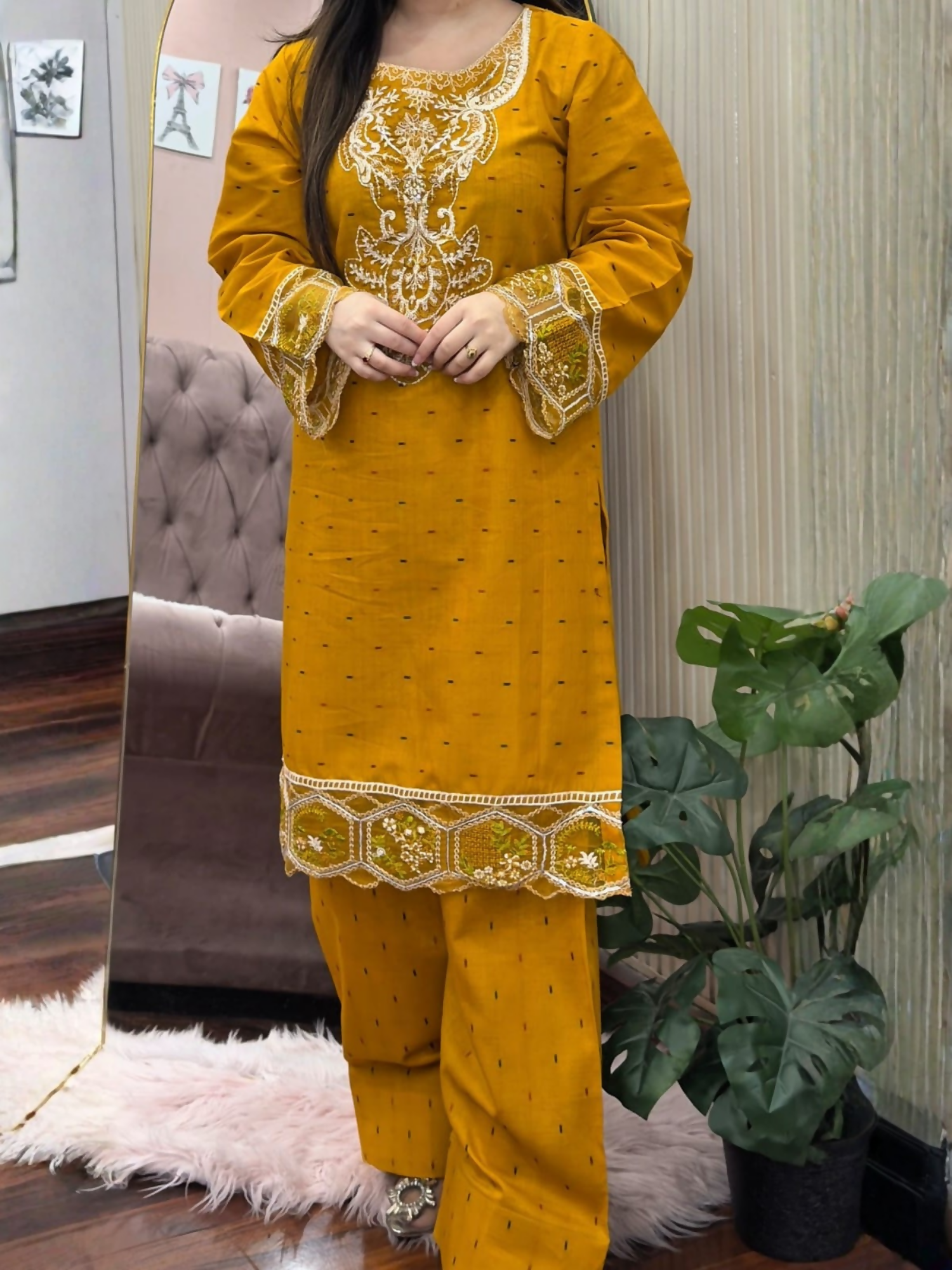 Tehzeeb Libas Cotton Embroidered Stitched 2-Piece Suit-Muqaddas