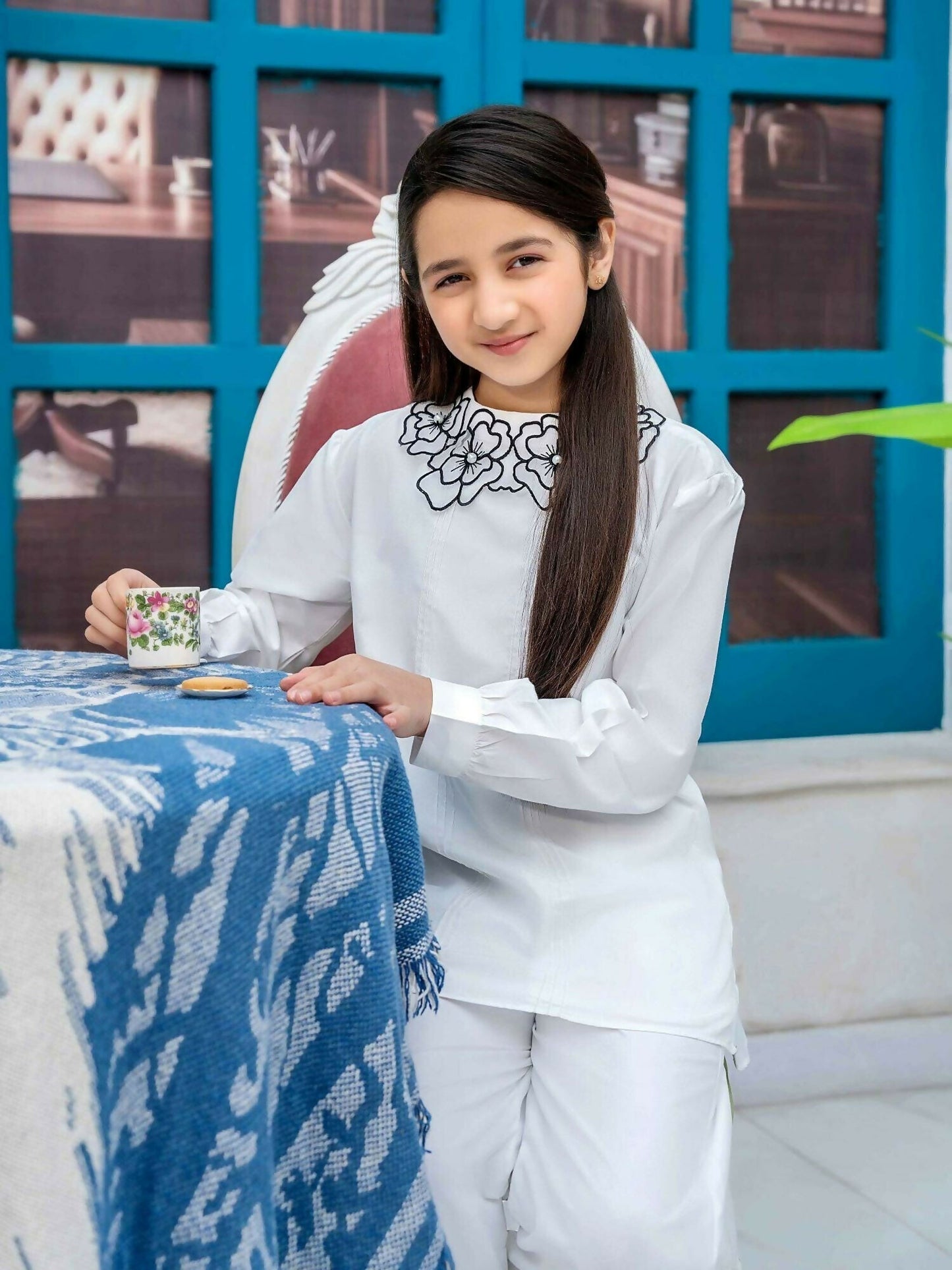 Velvour Girls Cotton Embroidered Stitched 2-Piece Suit-VG119-A