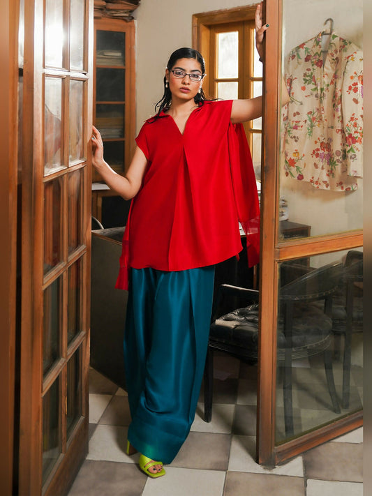 Red and Zinc Hussain Rehar PAY DAY VOL. IV Raw Silk Stitched 2-Peice-Zire