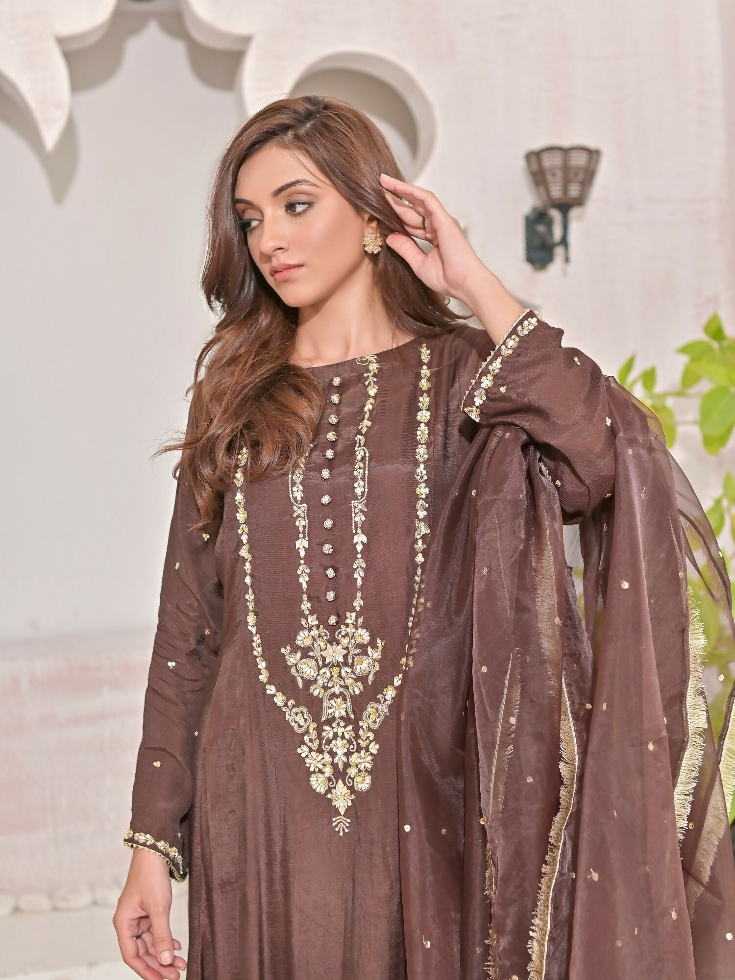 Ruby's Couture ShIreen Raw Silk Embroidered Stitched 3-Piece Suit-Pasbaan