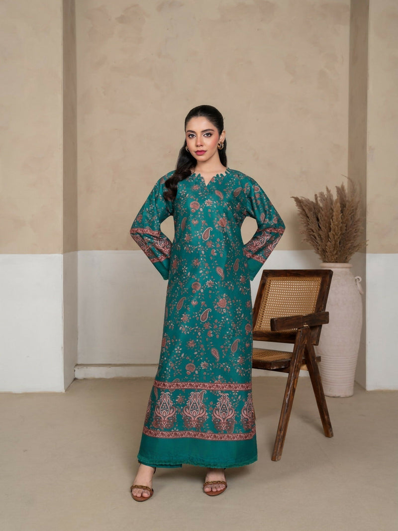 Stylish Collection Amaya Pret Silk Grip Printed Stitched 2 Piece Suit Morni Green