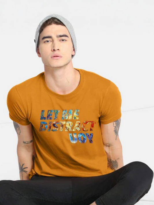 Yellow Jupiter Printed Let Me Distract You Graphic Tee-Shirt-14448
