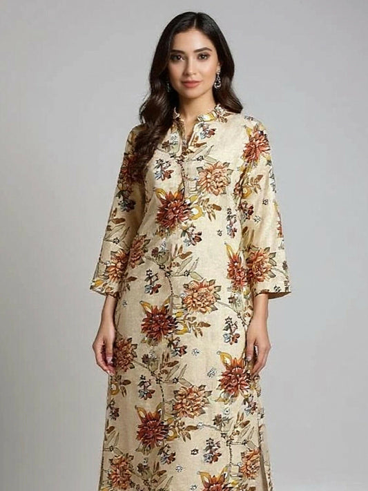 Unstitched 2-piece digital lawn suit with all-over print, breathable lawn fabric, and matching printed trouser by Bin Shaukat.
