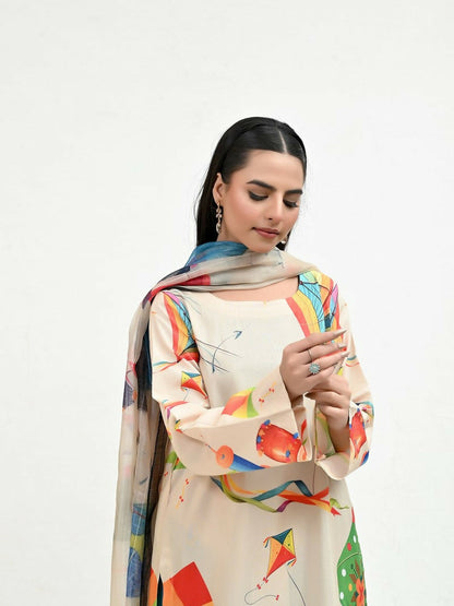 Imran Aftab Basant Mela Raw Silk Printed Unstitched 3-Piece Suit-IARP 07