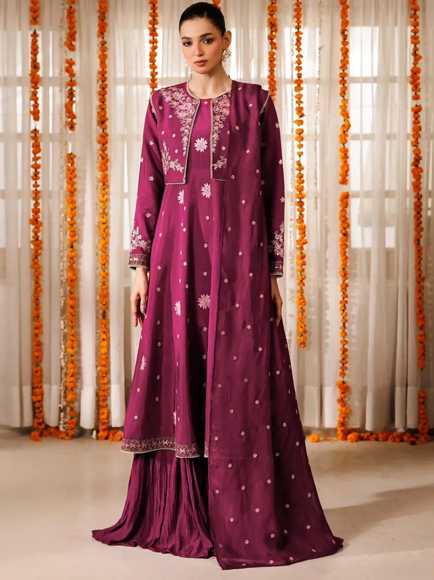 Panache Apparel Noore Eid Edit Raw Silk Embroidered Stitched Suit-Apsara