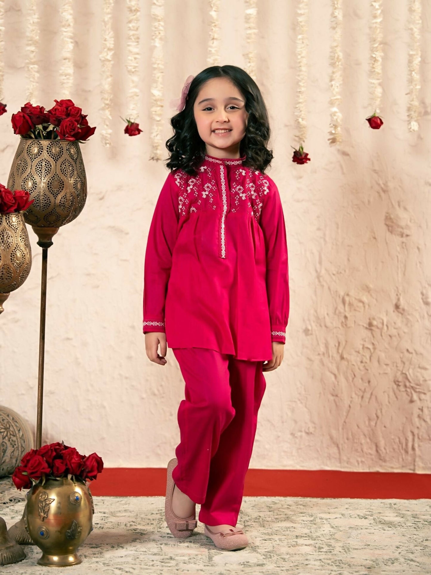Velvour Girls Cotton Embroidered Co-Ord Set-VG175-B