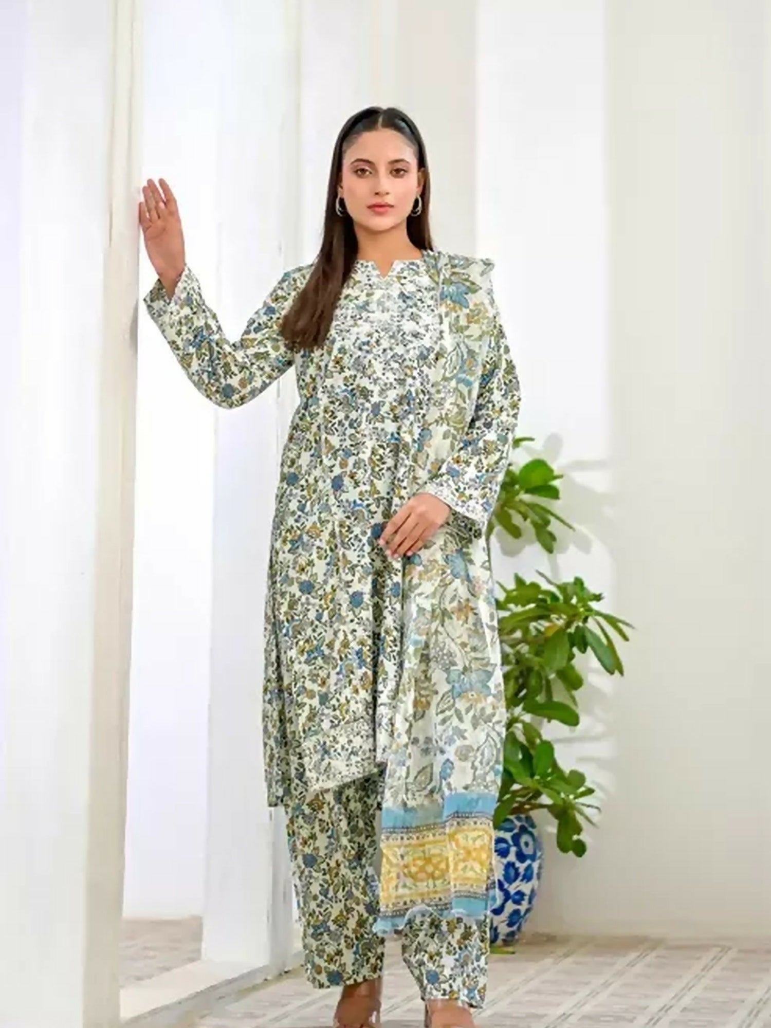 Green MAK Fashion Lawn Embroidered Stitched 3-Piece Suit-Citrine