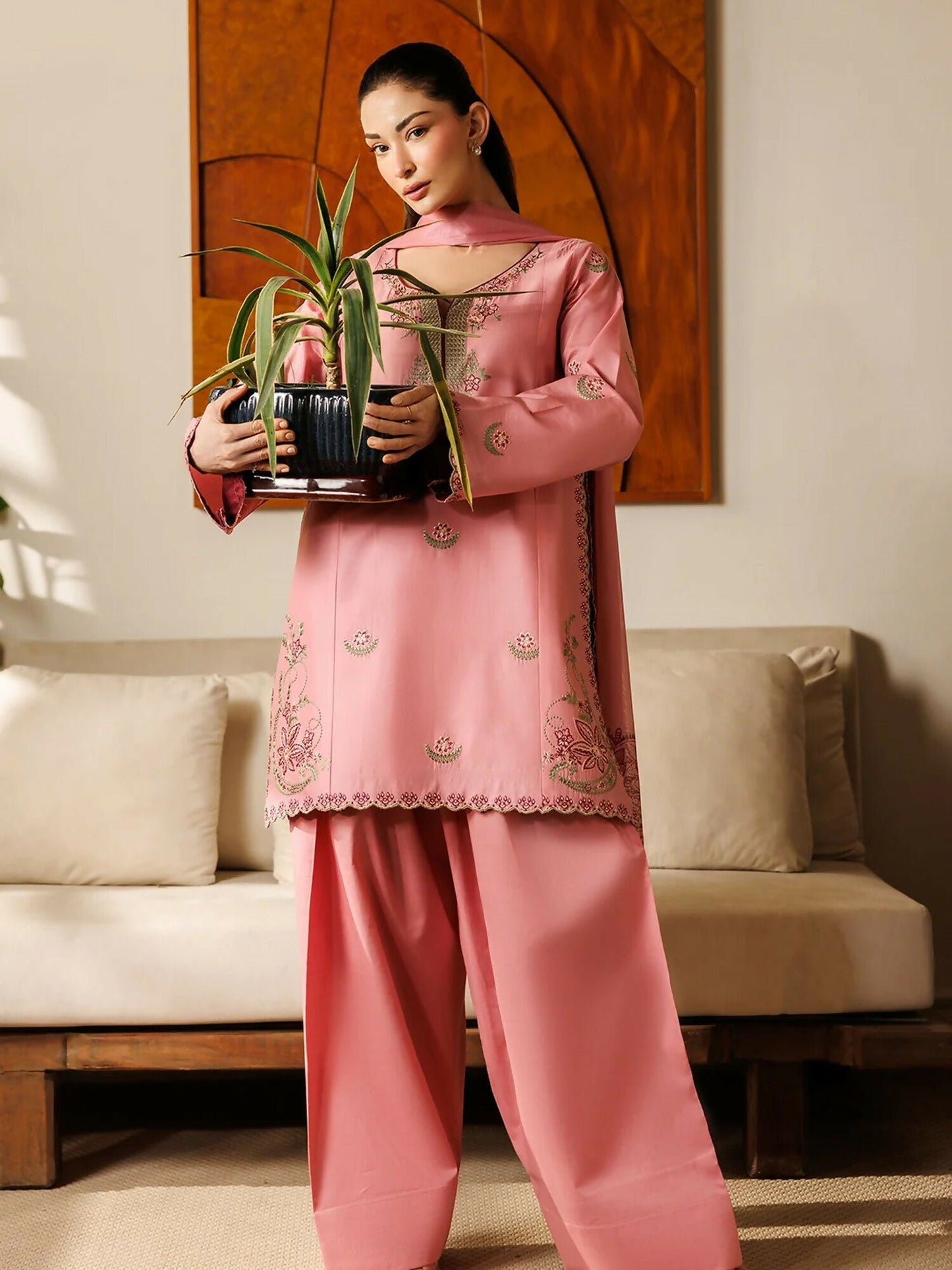 Panache Apparel Mistfall Ramadan Edit Cotton Embroidered Stitched Suit-Vysa