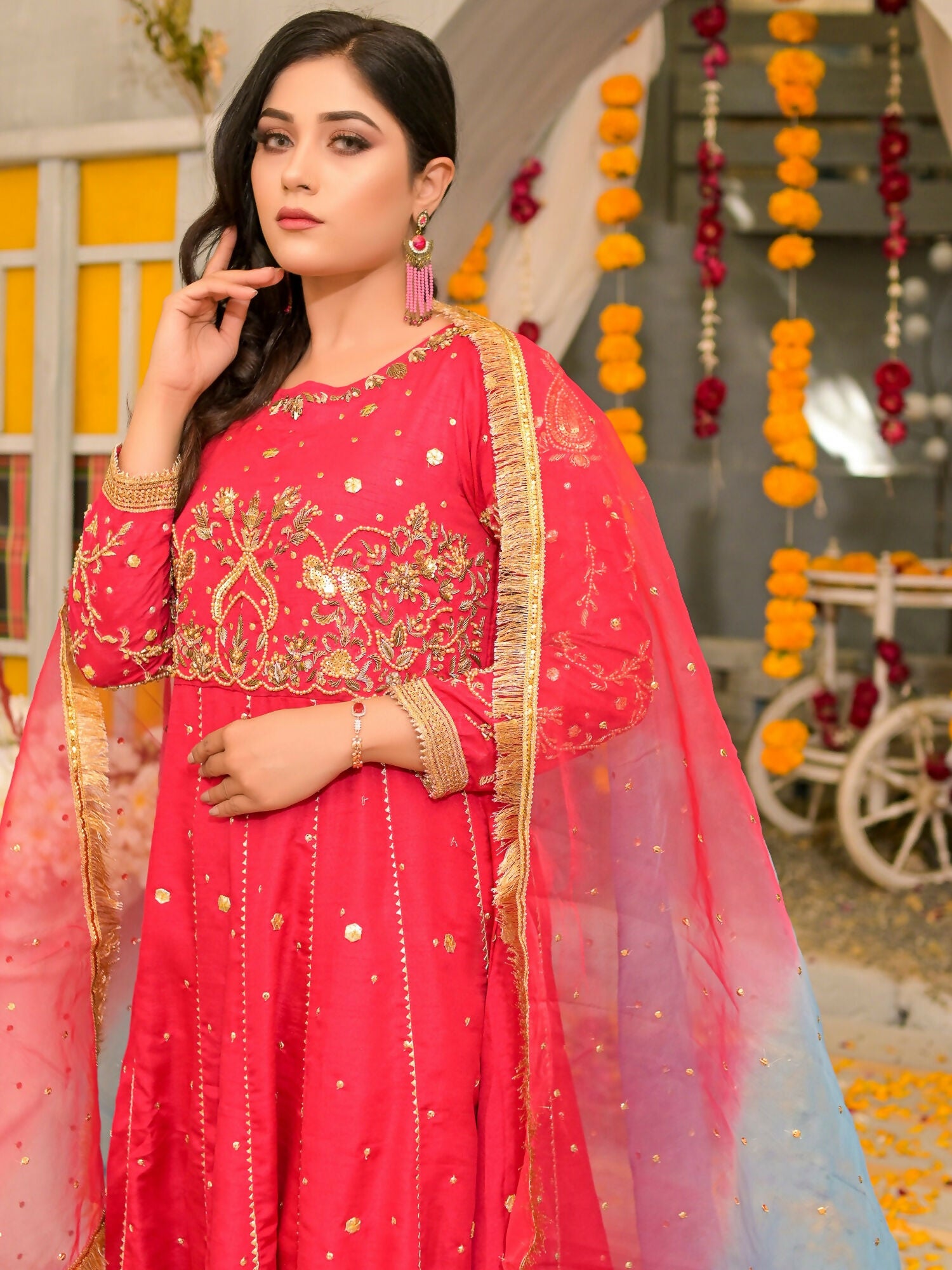 Ruby's Couture Poshak Silk Embellished Stitched 3-Piece Suit-Pari