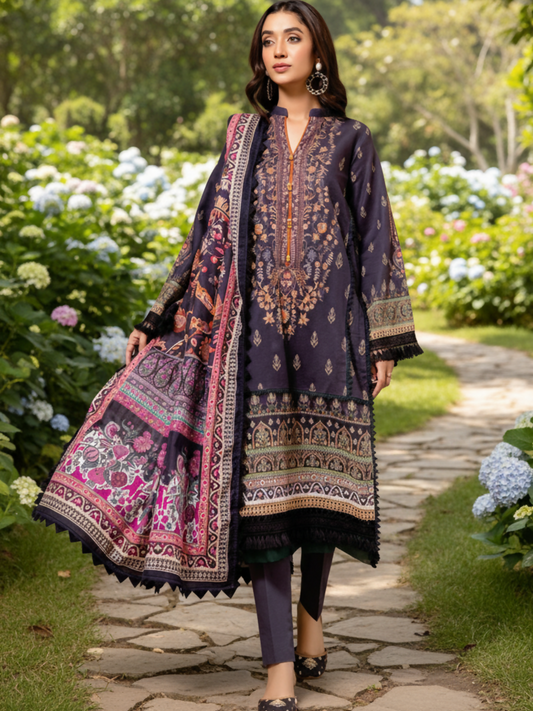Mausummery Linen Printed Unstitched 3-Piece Suit-Hazel