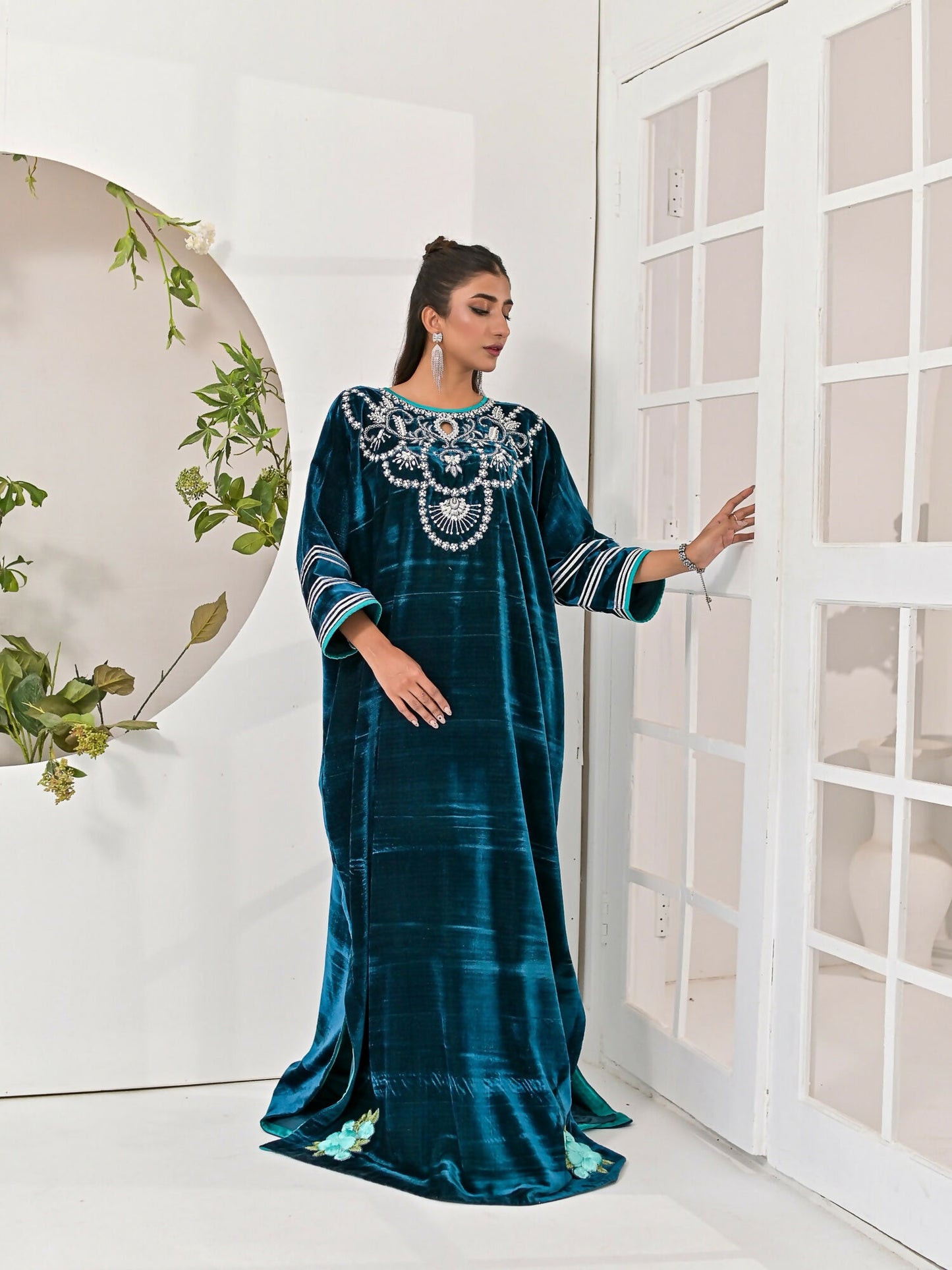 Farooq Hameed Studio Velvet Embroidered Kaftan Set-Zoi