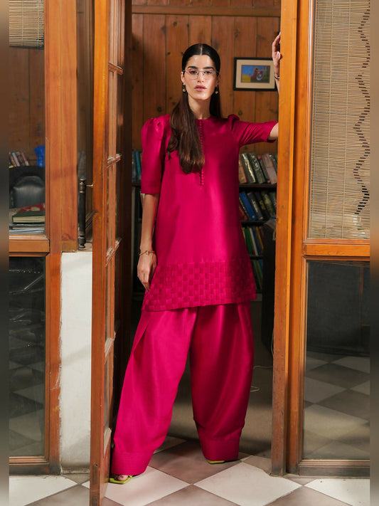 Pink Hussain Rehar PAY DAY VOL. IV Raw Silk Stitched 2-Peice-Celestia