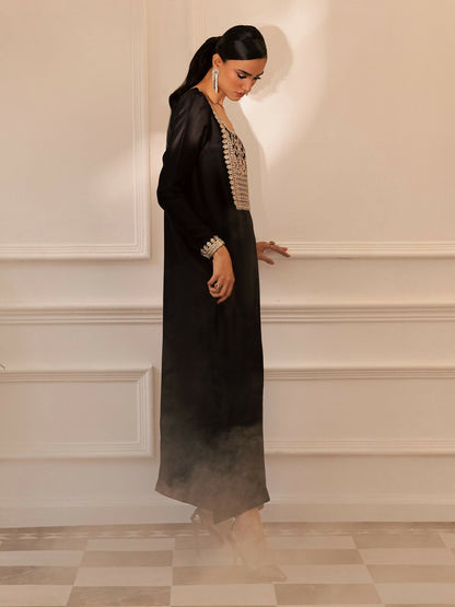 Allure By IH Be-My-Guest Thai Silk Embroidered kaftan Set-Espresso