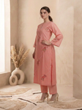 Peach-Silai Libas Summer Linen Embroidered Stitched 2-Piece Suit-Anaya