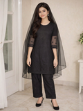 Black-Lumira Organza Embroidered Stitched 3-Piece Suit-Abroo