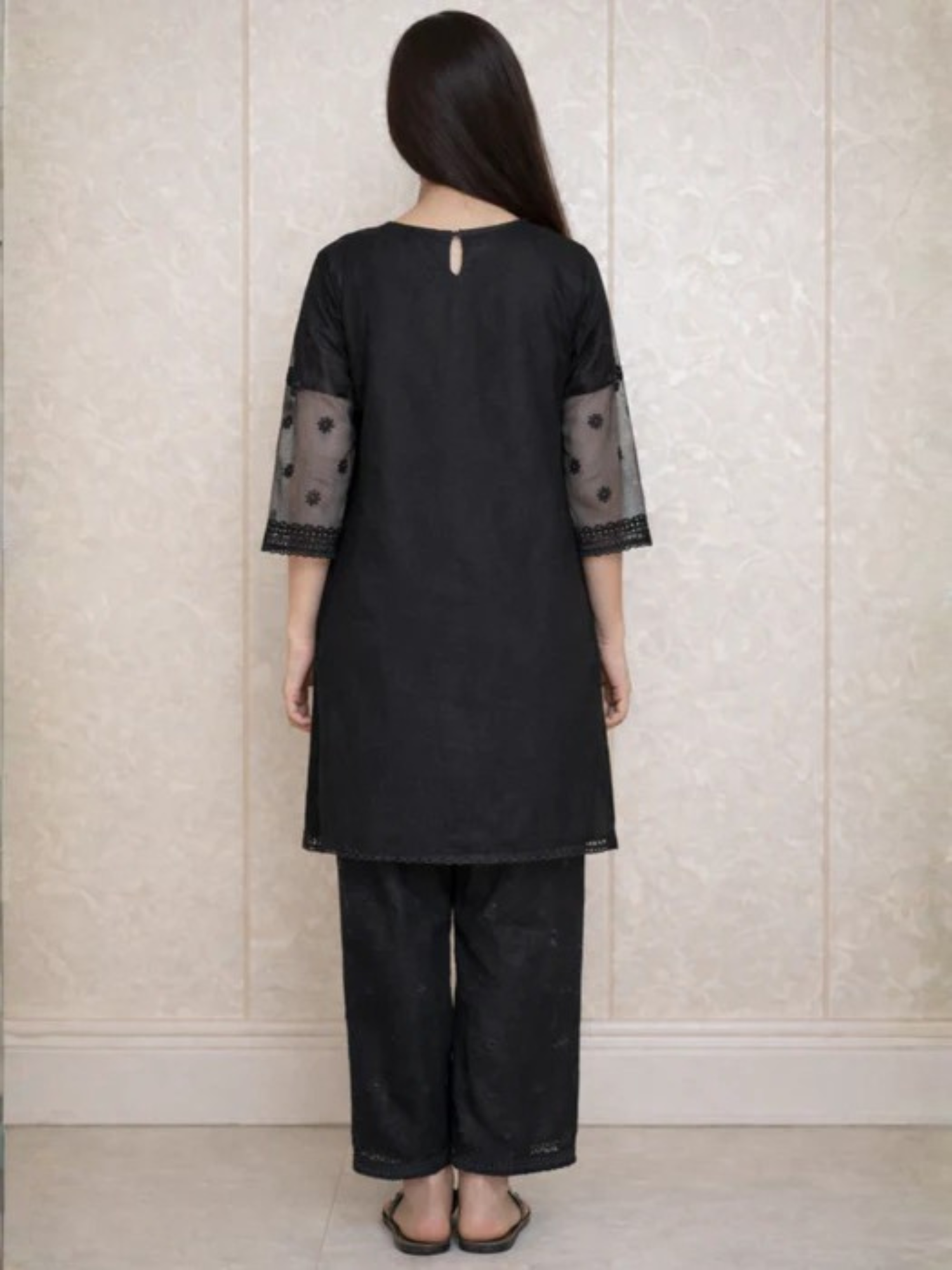 Black-Lumira Organza Embroidered Stitched 3-Piece Suit-Abroo