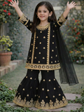Black-Lumira Chiffon Embroidered Gharara-Elan