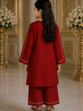 Maroon-Lumira Cotton Embroidered Stitched 3-Piece Suit-Zoe Kids