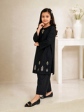 Black-Lumira Chikankari Cotton Embroidered Stitched 3-Piece Suit- Gul-e-Bachpan Black