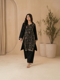 Black-Lumira Cotton Embroidered Stitched 3-Piece Suit-Sunaira