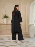 Black-Lumira Cotton Embroidered Stitched 3-Piece Suit-Sunaira