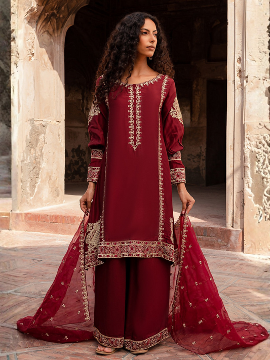 Mannat Clothing Organza Embroidered Dupatta-Raeesa